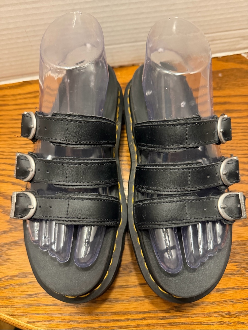 Dr. Martens Black Triple-Strap Sandals with Yellow Stitching - Picture 2 of 12